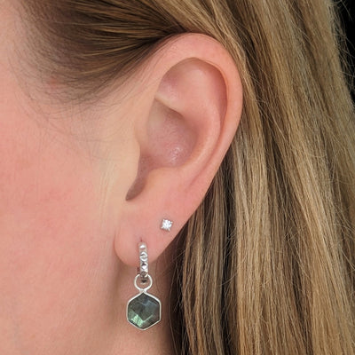 sterling silver hexagon labradorite earrings