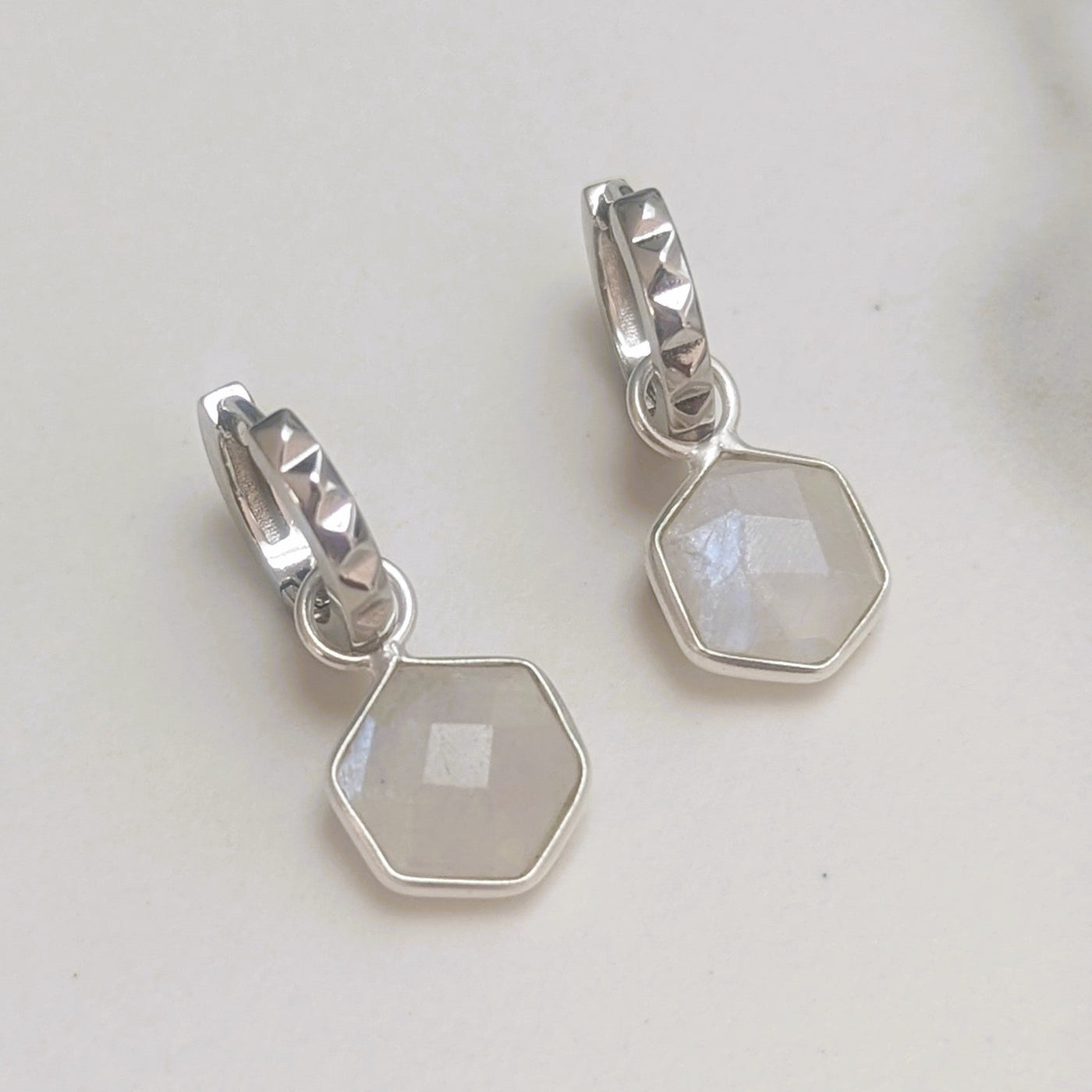 sterling silver hexagon moonstone earrings