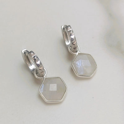 sterling silver hexagon moonstone earrings