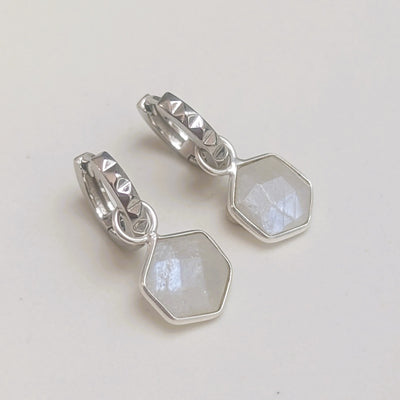 sterling silver hexagon moonstone earrings
