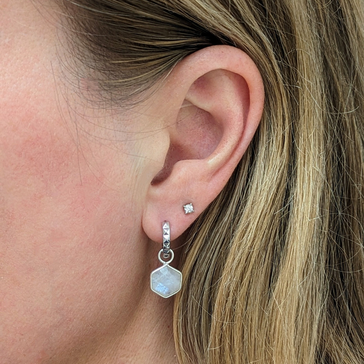 sterling silver hexagon moonstone earrings