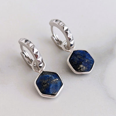 sterling silver lapis lazuli hexagon earrings