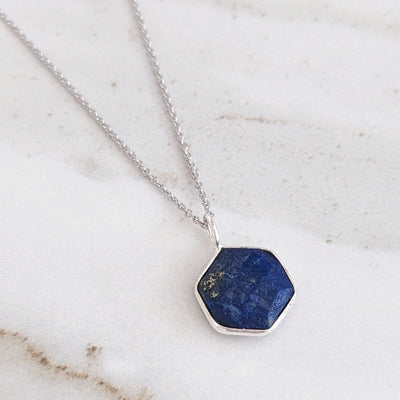 Sterling silver lapis lazuli hexagon pendant necklace