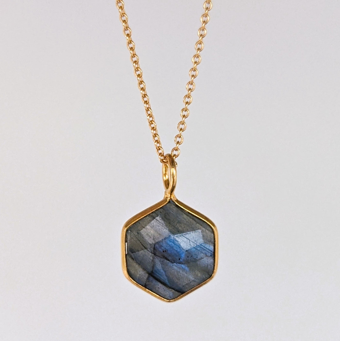 gold plated labradorite hexagonal pendant necklace