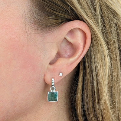 sterling silver emerald square charm hoop earrings