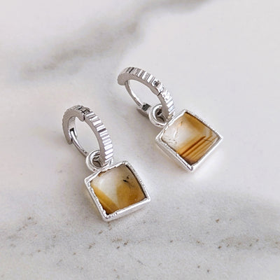 sterling silver square charm citrine hoop earrings