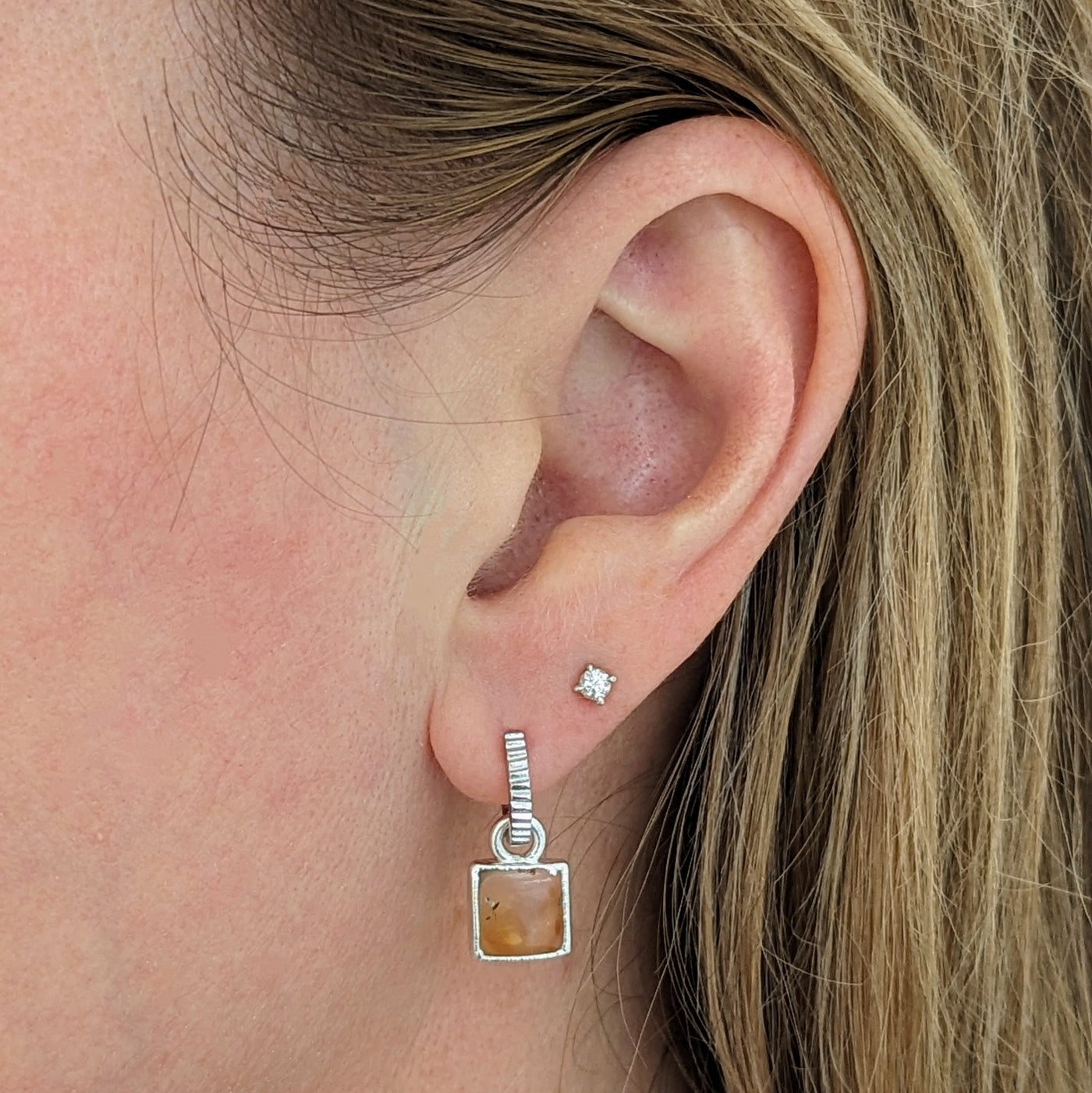 sterling silver square charm citrine hoop earrings