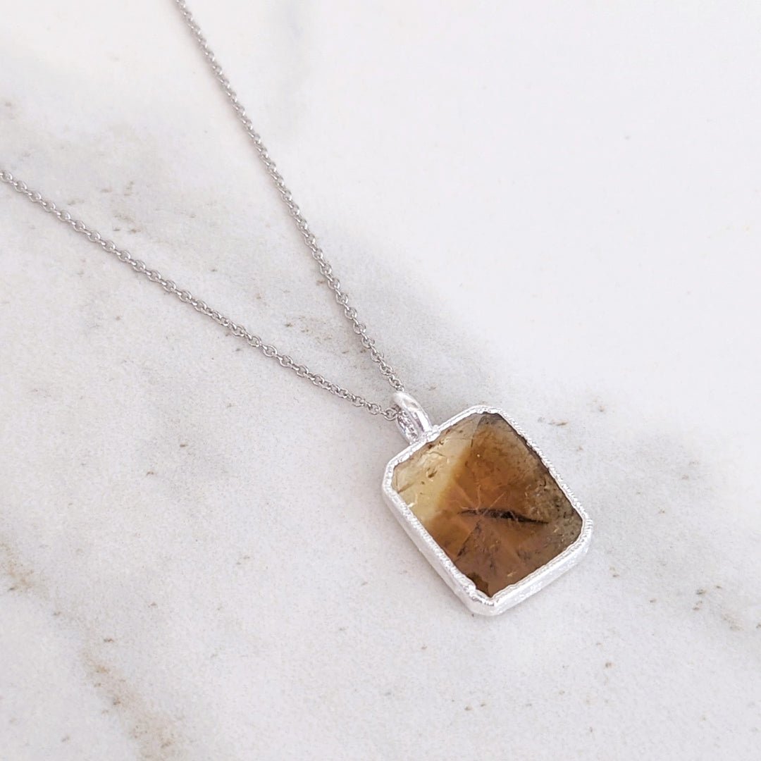 sterling silver citrine rectangular pendant necklace