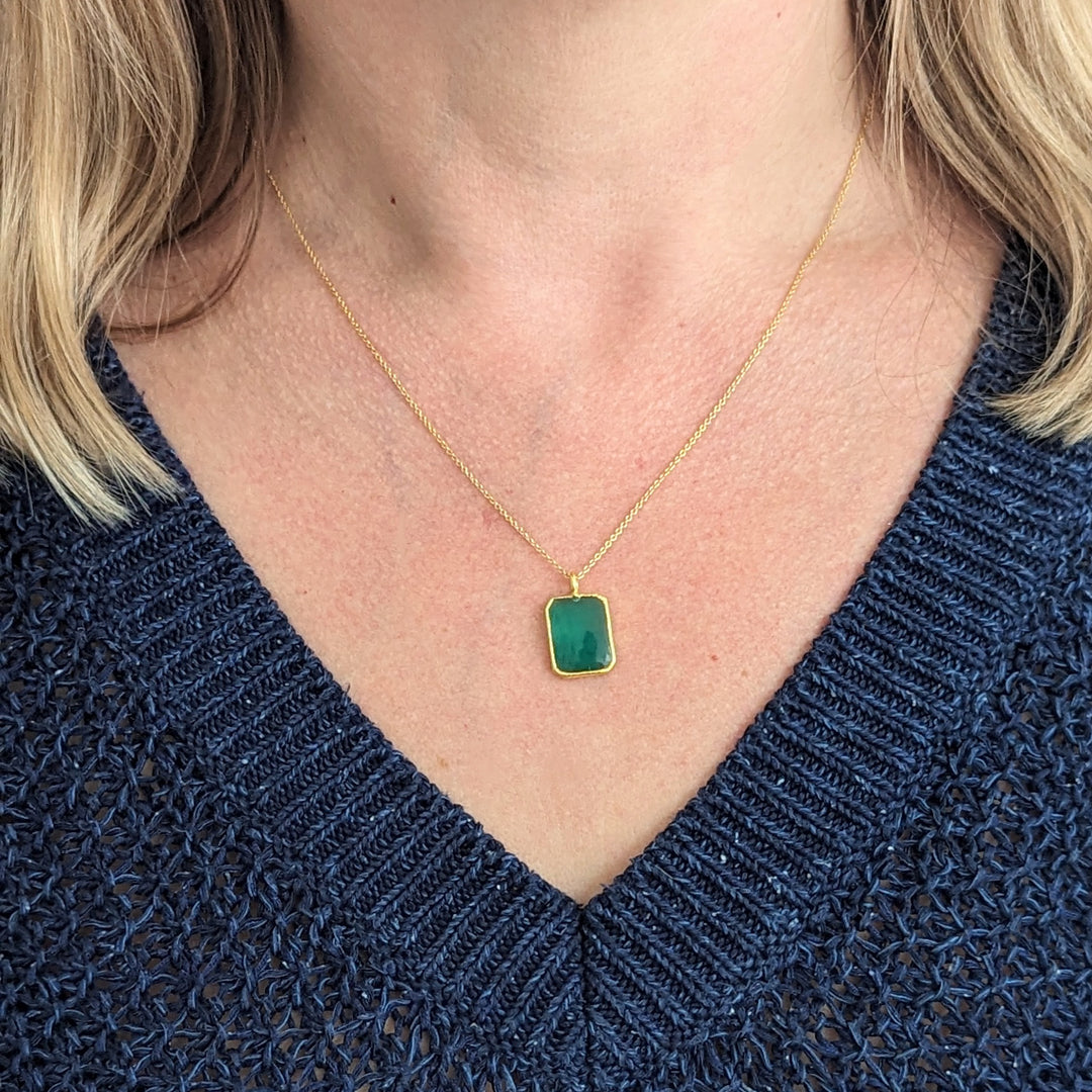 green onyx rectangular charm necklace