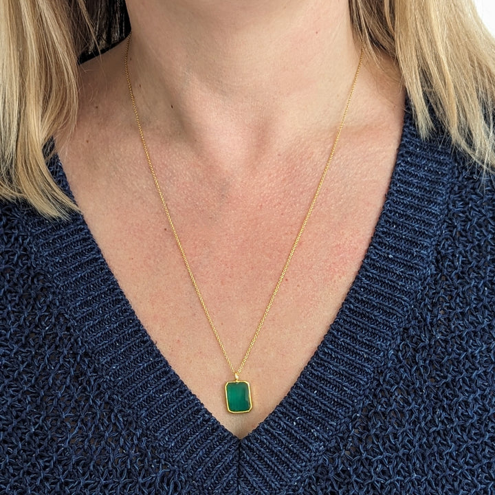 green onyx rectangular charm necklace
