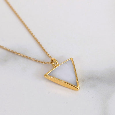18 carat gold plated mother of pearl triangular pendant necklace