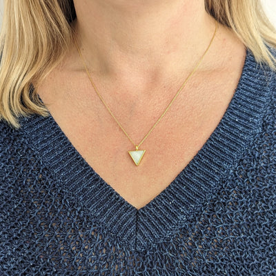 18 carat gold plated mother of pearl triangular pendant necklace