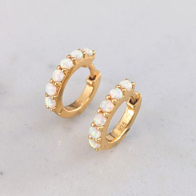 18 carat gold plated opal eternity hoop earrings