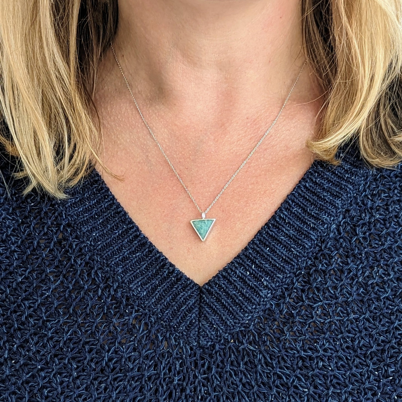 sterling silver amazonite triangular charm pendant necklace