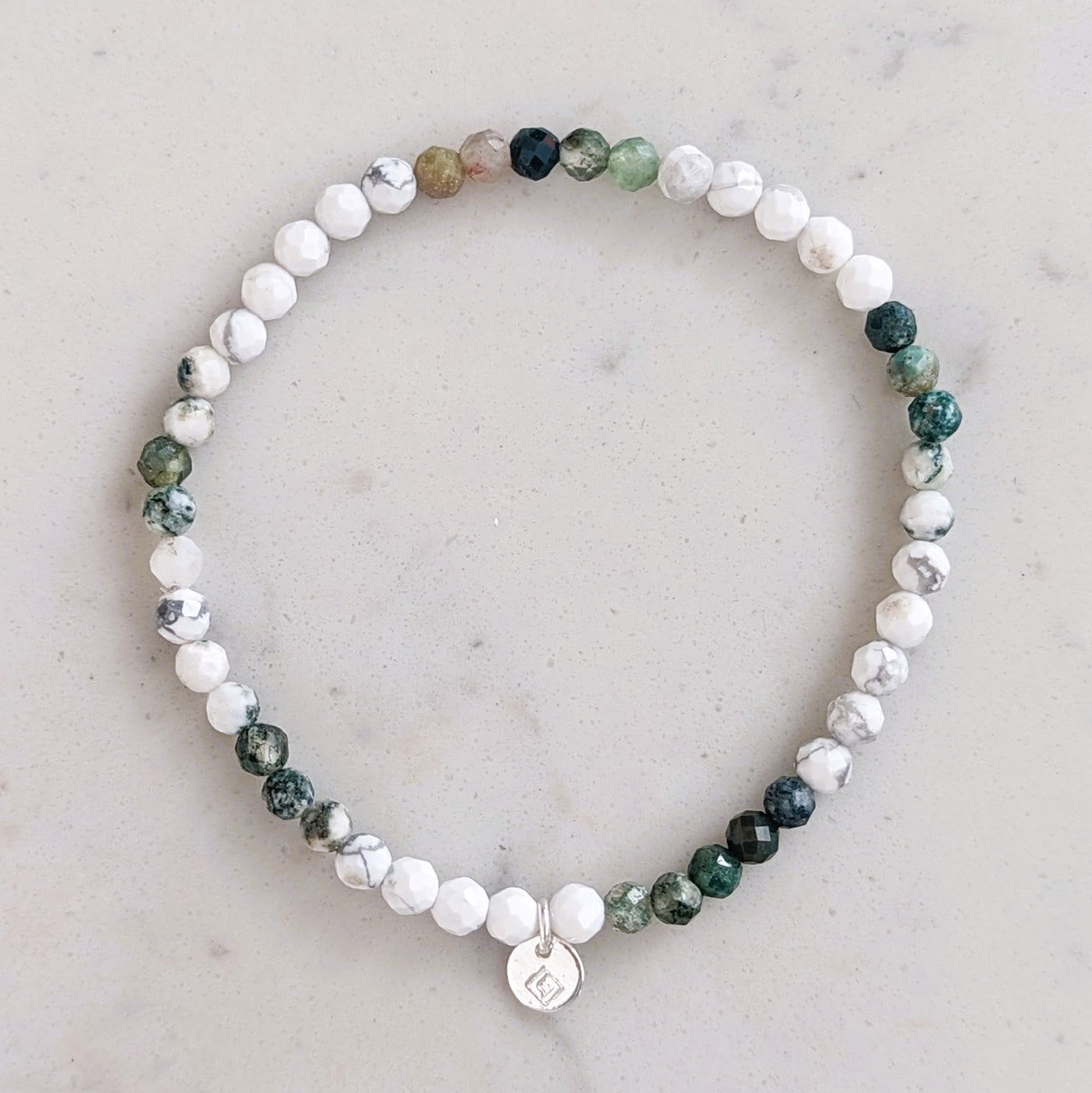 tree agate, white howlite and moss agate gemstone bracelet