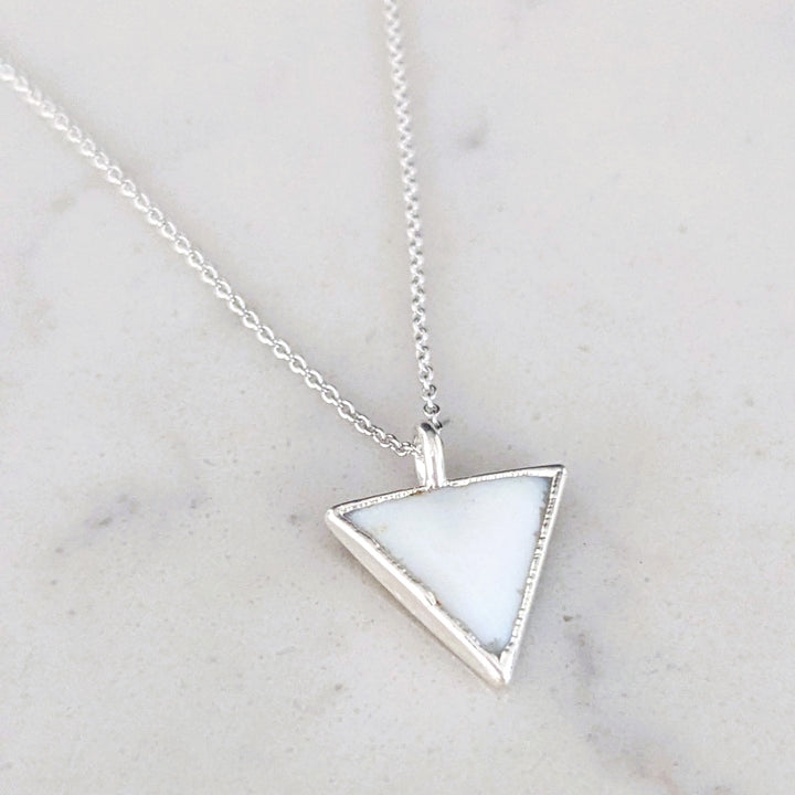sterling silver mother of pearl triangular pendant necklace