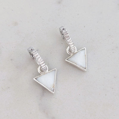 sterling silver mother of pearl triangular charm hoop earrings