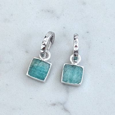 sterling silver amazonite square charm hoop earrings