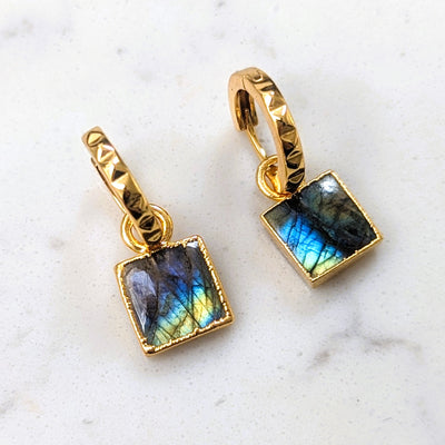 The Square Labradorite Gemstone Hoop Earrings - 18ct Gold Plated