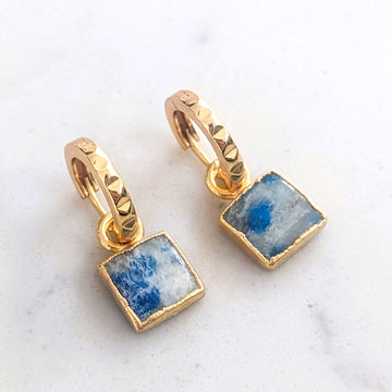 Square K2 Jasper gemstone hoop earrings in gold vermeil by Lapis London