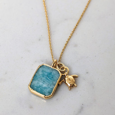 The Duo Amazonite Necklace - 18ct Gold Plated