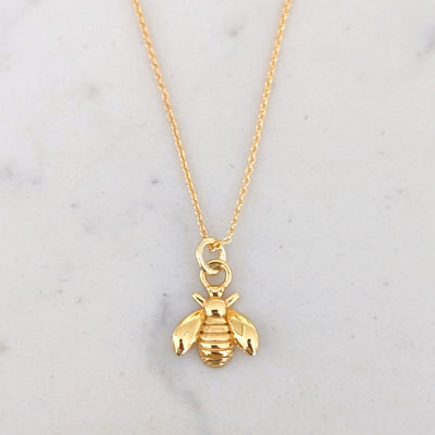Gold plated bee charm pendant necklace