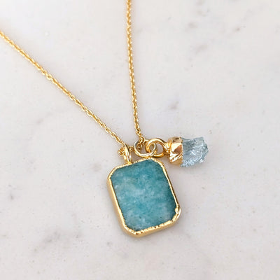 The Duo Amazonite Necklace - 18ct Gold Plated