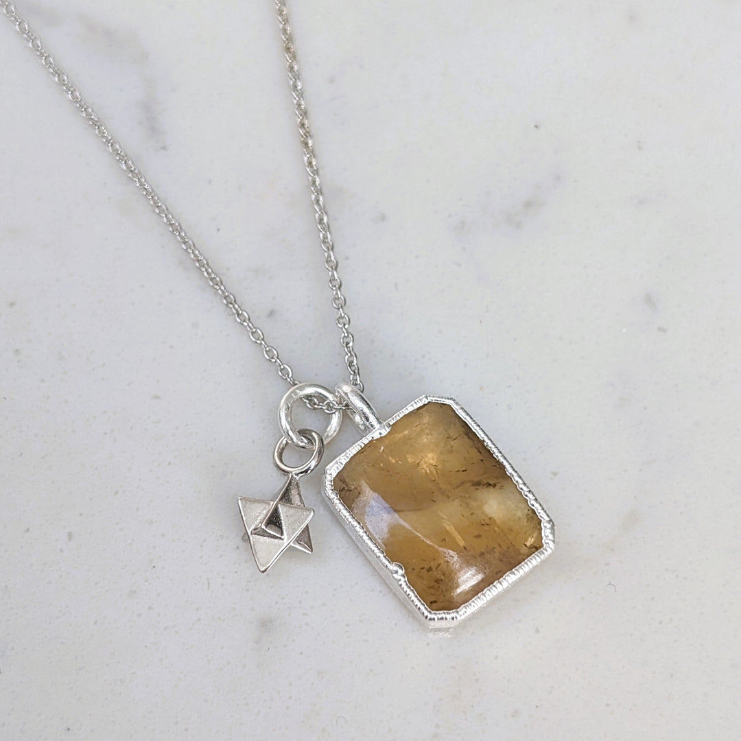 citrine and tetrahedron charm silver pendant necklace