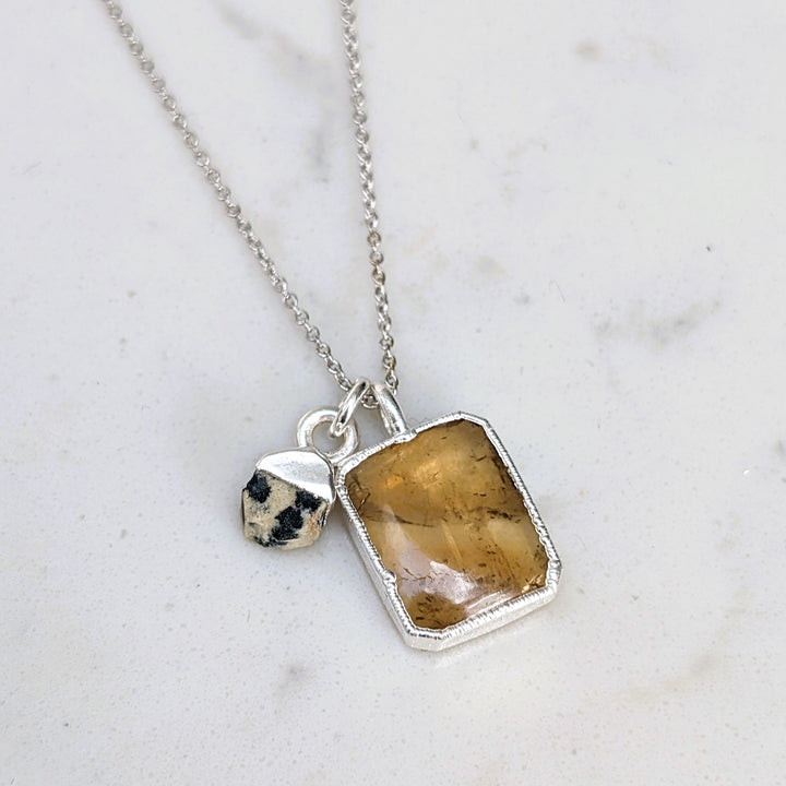 citrine and dalmatian jasper silver pendant necklace