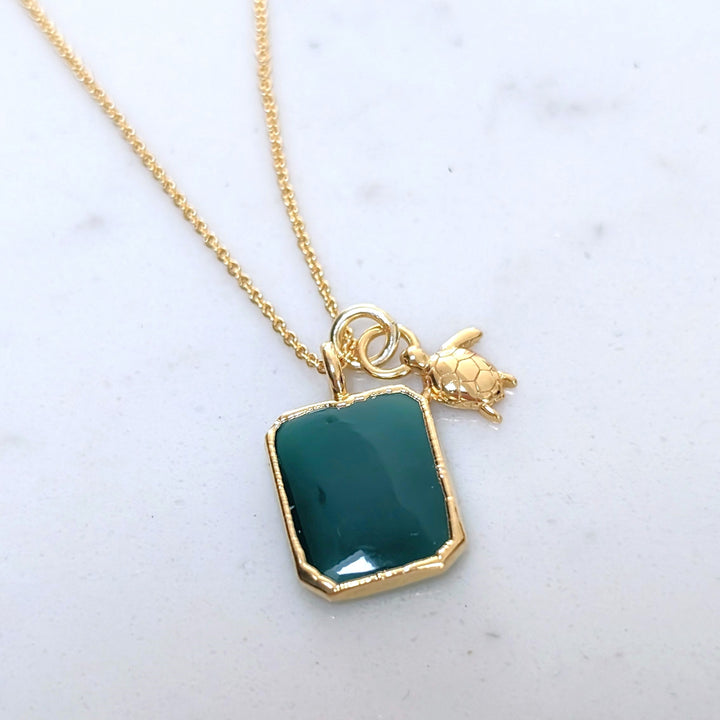 green onyx rectangular charm gemstone necklace 