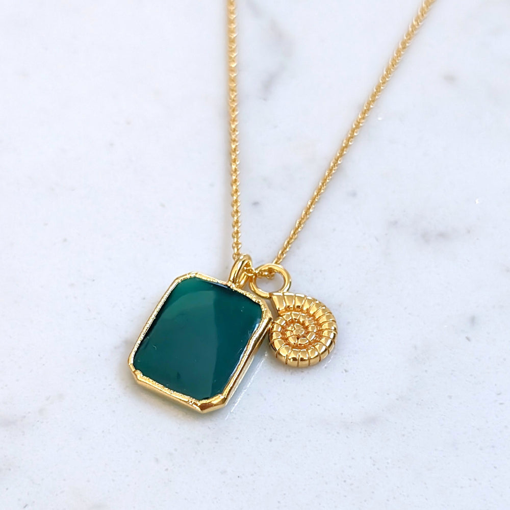 green onyx rectangular charm gemstone necklace 
