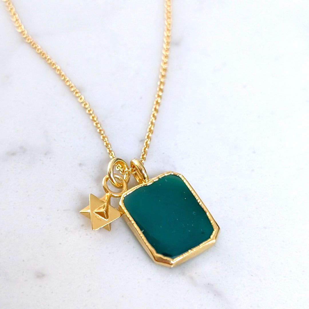 green onyx rectangular charm gemstone necklace 