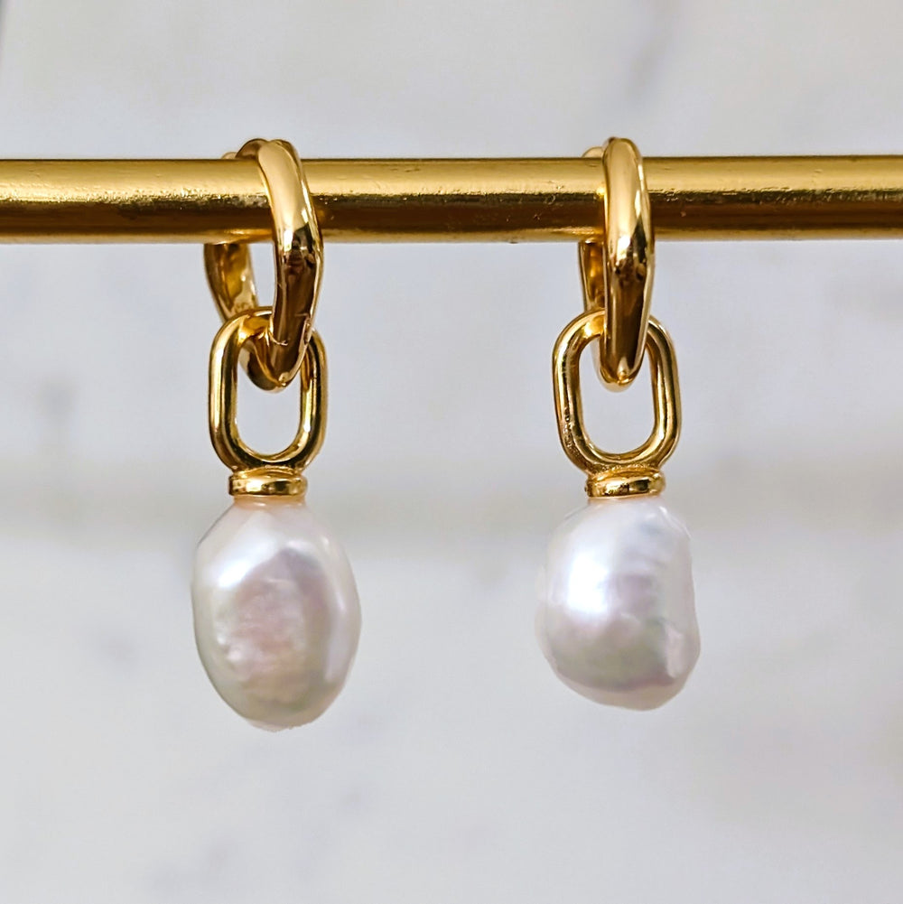 gold baroque pearl drop earrings