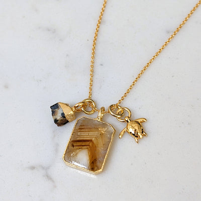 The Trio Citrine, Dalmatian Jasper and Charm Necklace