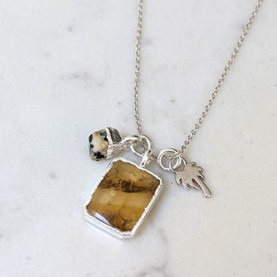 silver citrine and dalmatian jasper gemstone pendant necklace