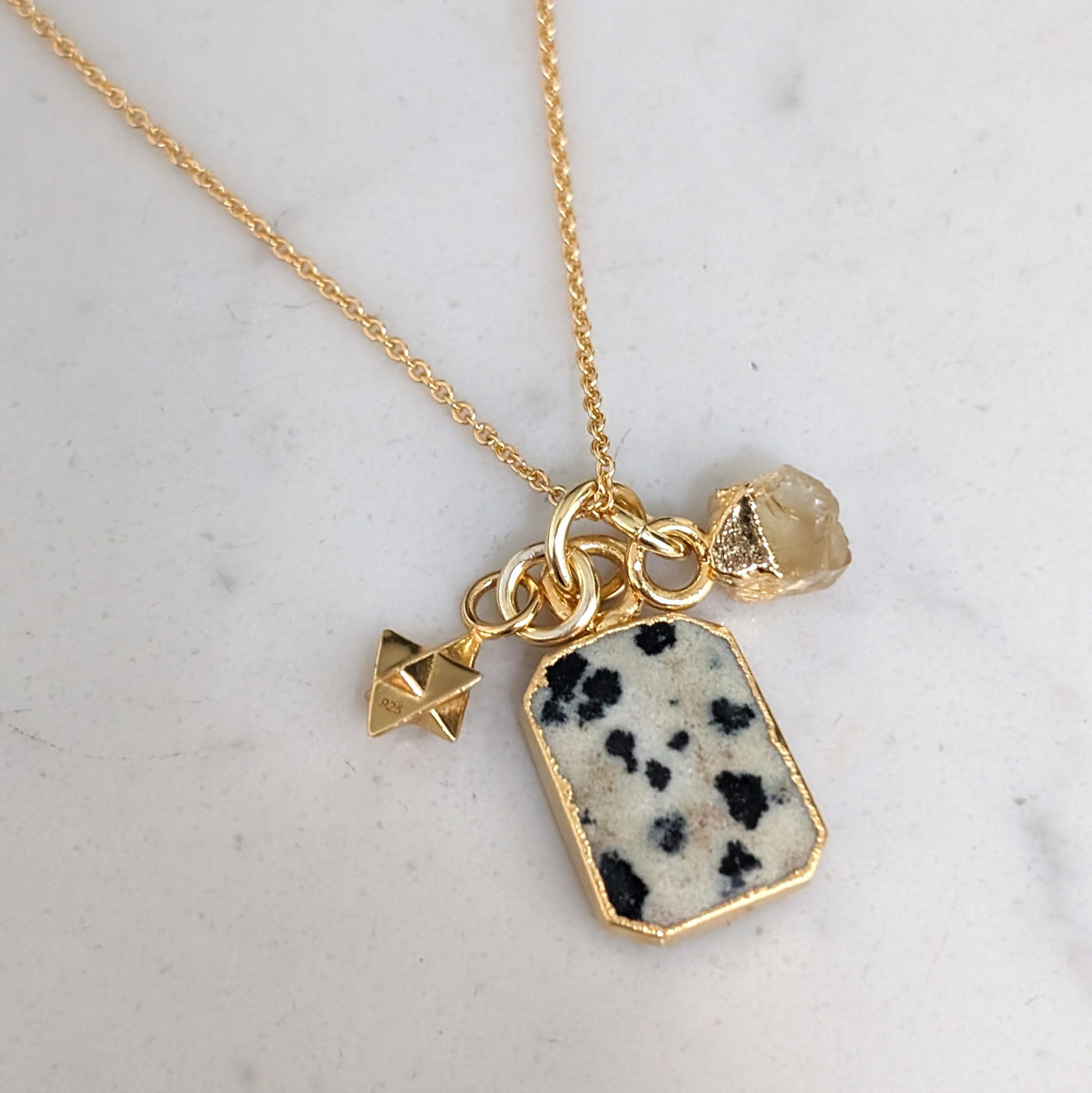 The Trio Dalmatian Jasper, Citrine and Charm Necklace