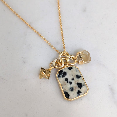 The Trio Dalmatian Jasper, Citrine and Charm Necklace