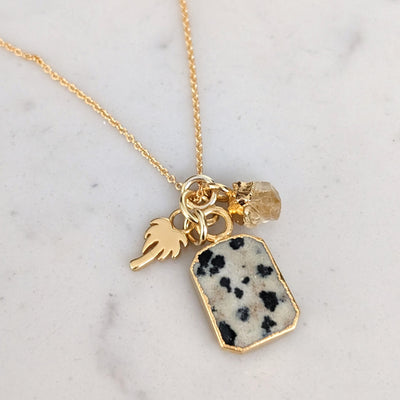 The Trio Dalmatian Jasper, Citrine and Charm Necklace