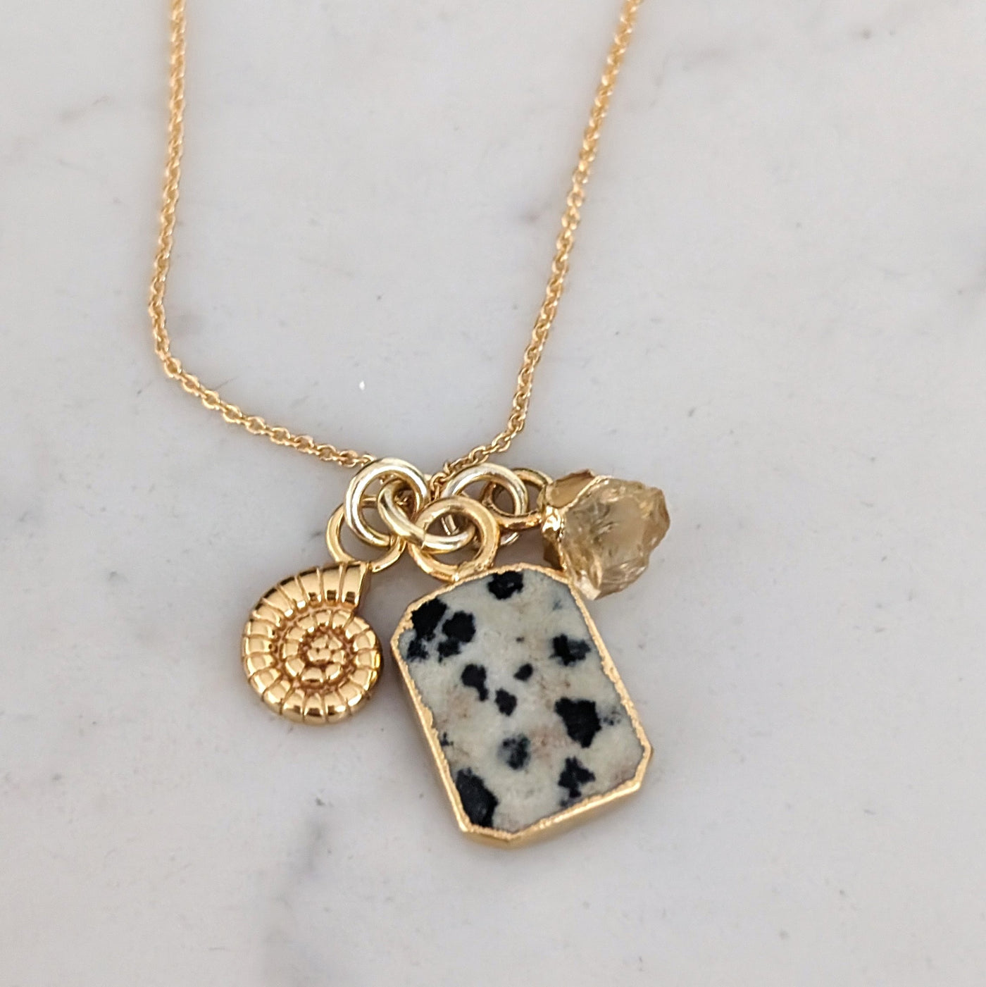 The Trio Dalmatian Jasper, Citrine and Charm Necklace