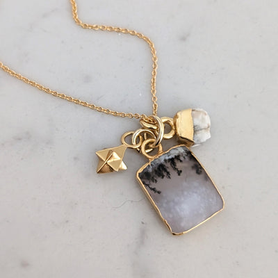 gold dendritic agate pendant necklace