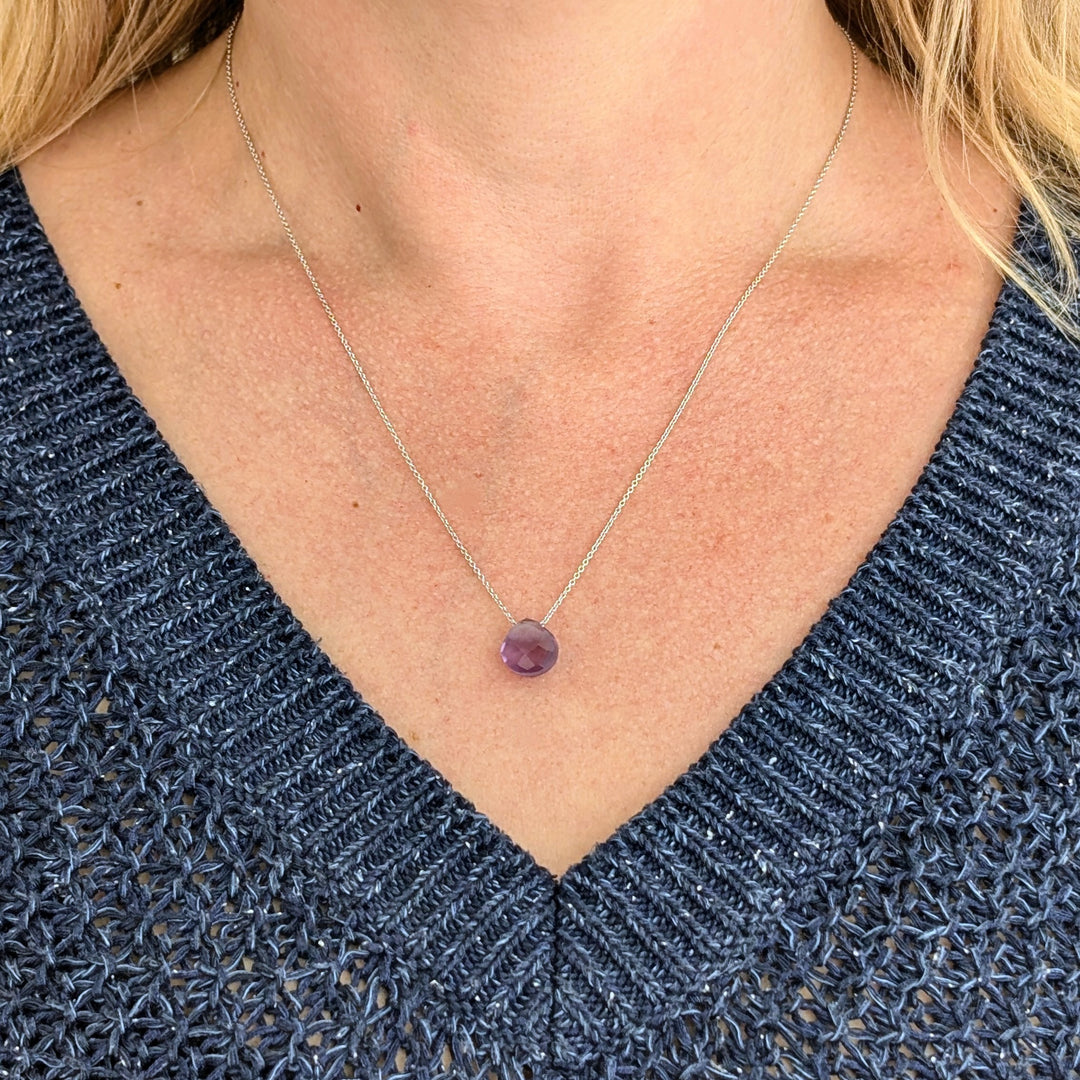 silver amethyst February birthstone teardrop pendant necklace