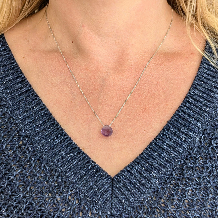 silver amethyst February birthstone teardrop pendant necklace