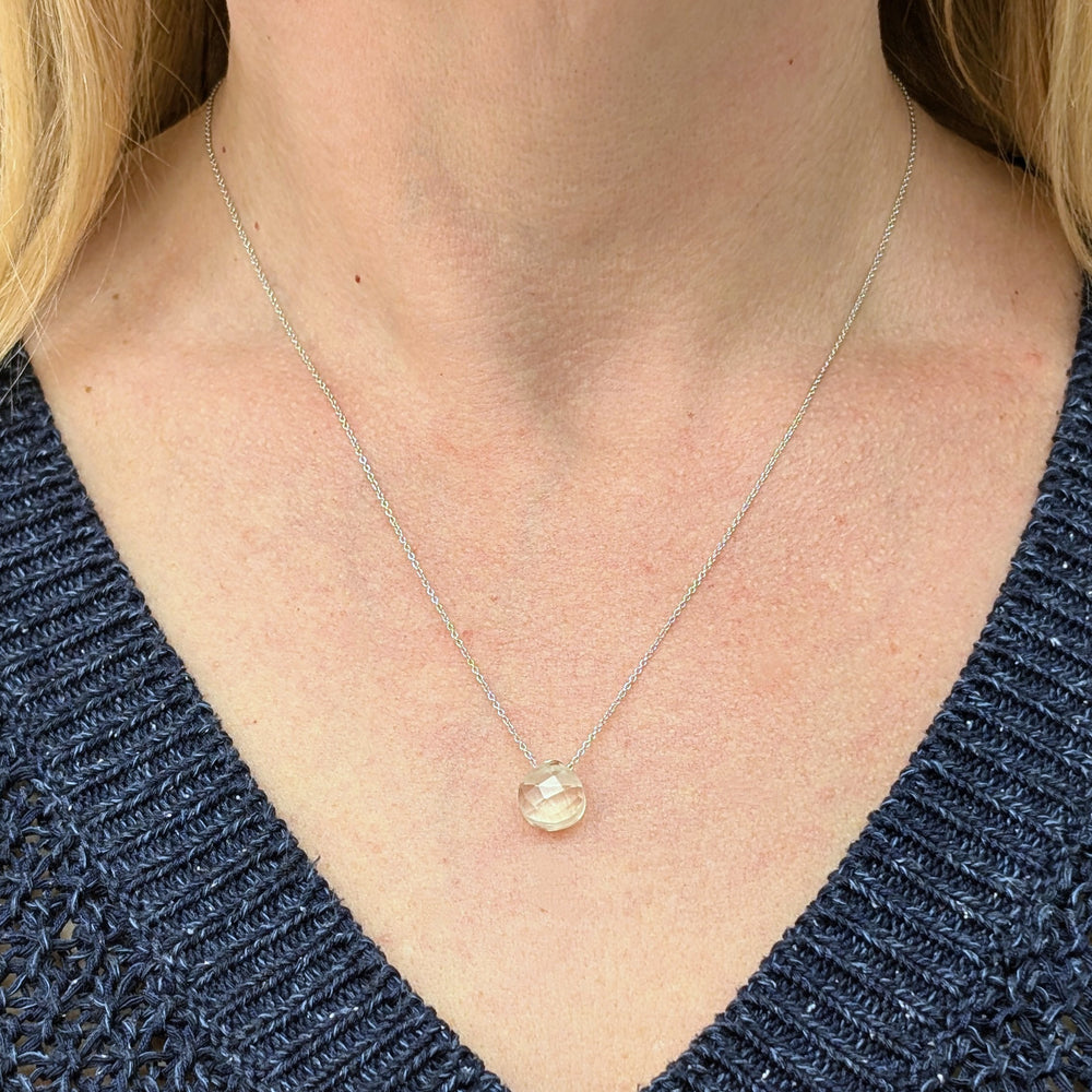 sterling silver clear quartz April birthstone teardrop pendant necklace