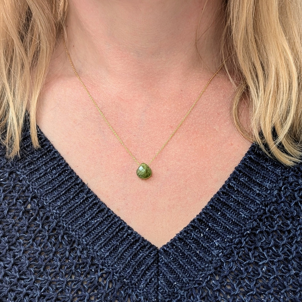 gold teardrop peridot August birthstone necklace