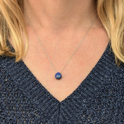 silver lapis lazuli September birthstone necklace