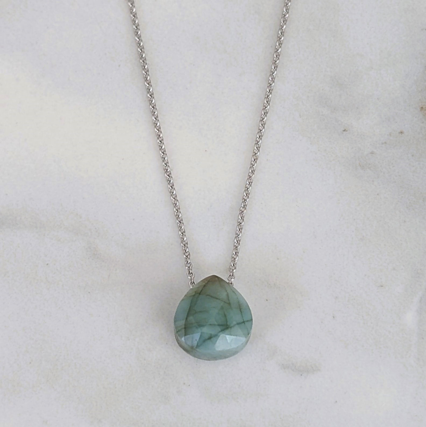 The Nuget silver emerald May birthstone necklace