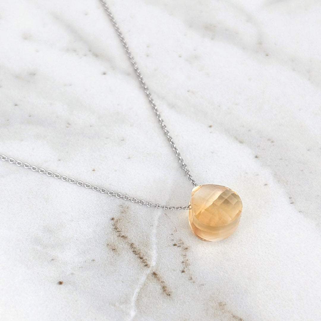 sterling silver citrine November birthstone teardrop necklace 