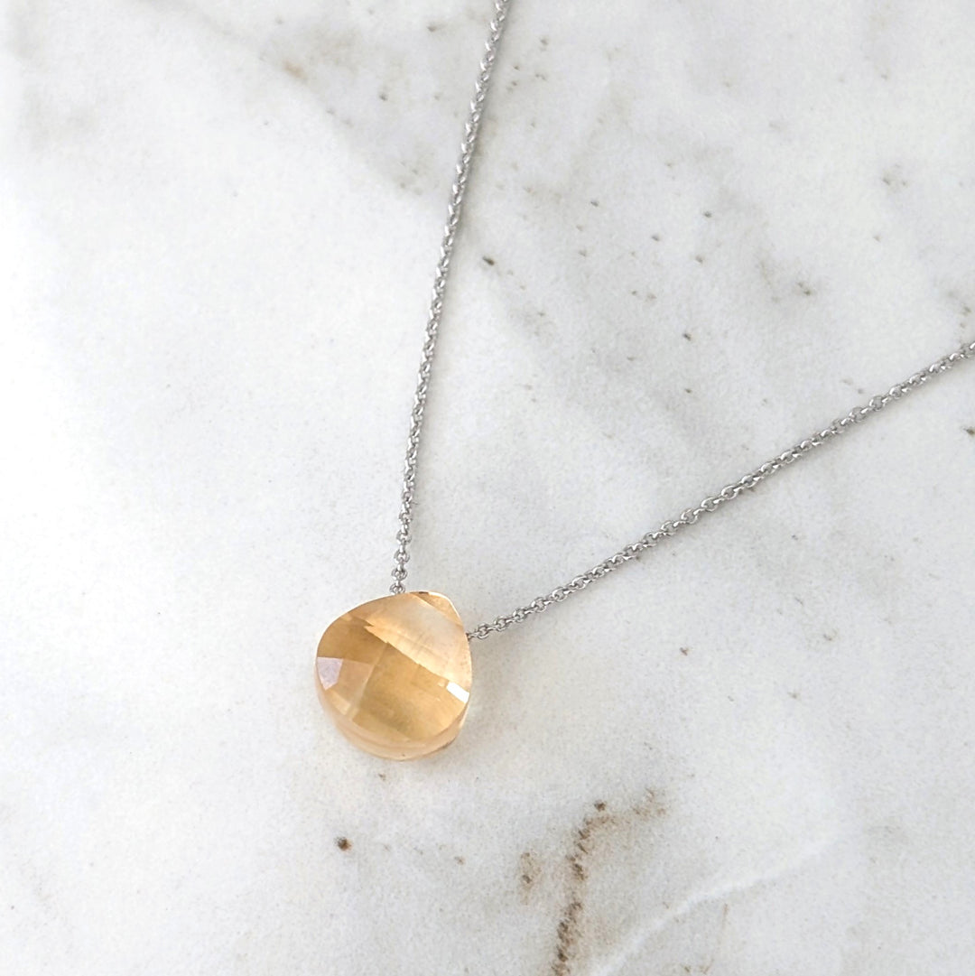 sterling silver citrine November birthstone teardrop necklace 