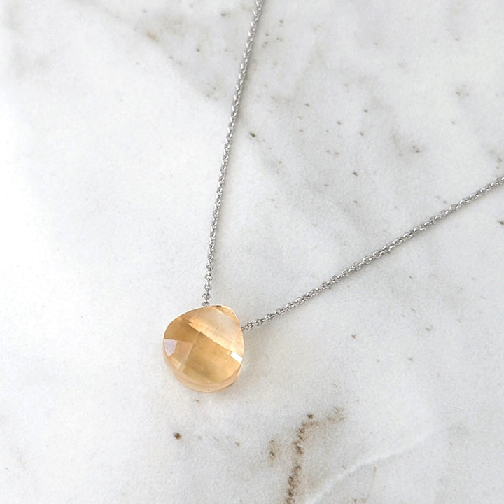 sterling silver citrine November birthstone teardrop necklace 