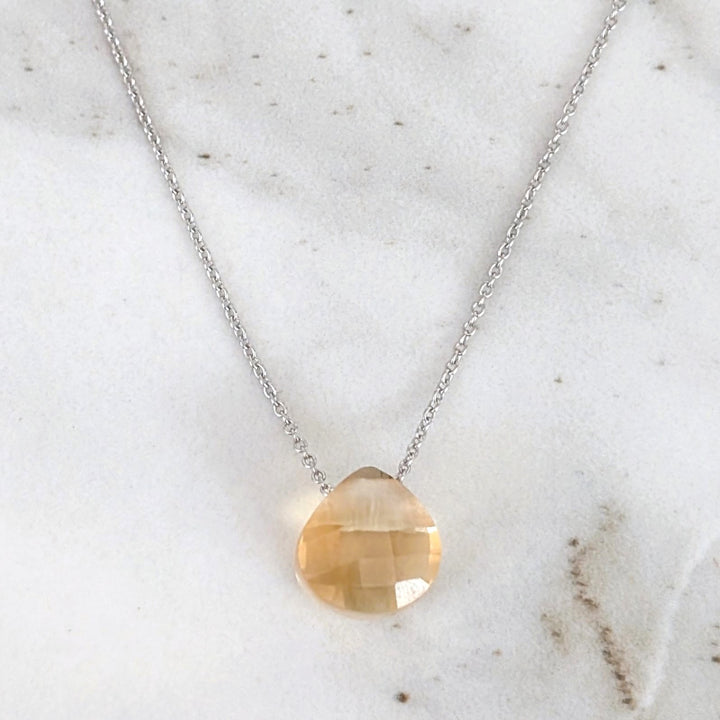 sterling silver citrine November birthstone teardrop necklace 